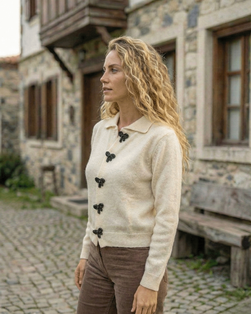 Fiyonk çıt çıt düğmeli hırka Ekru resmi