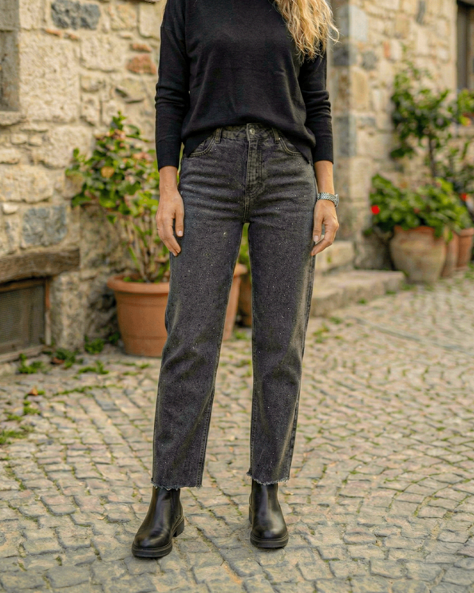 Taşlı Jean Pantolon resmi